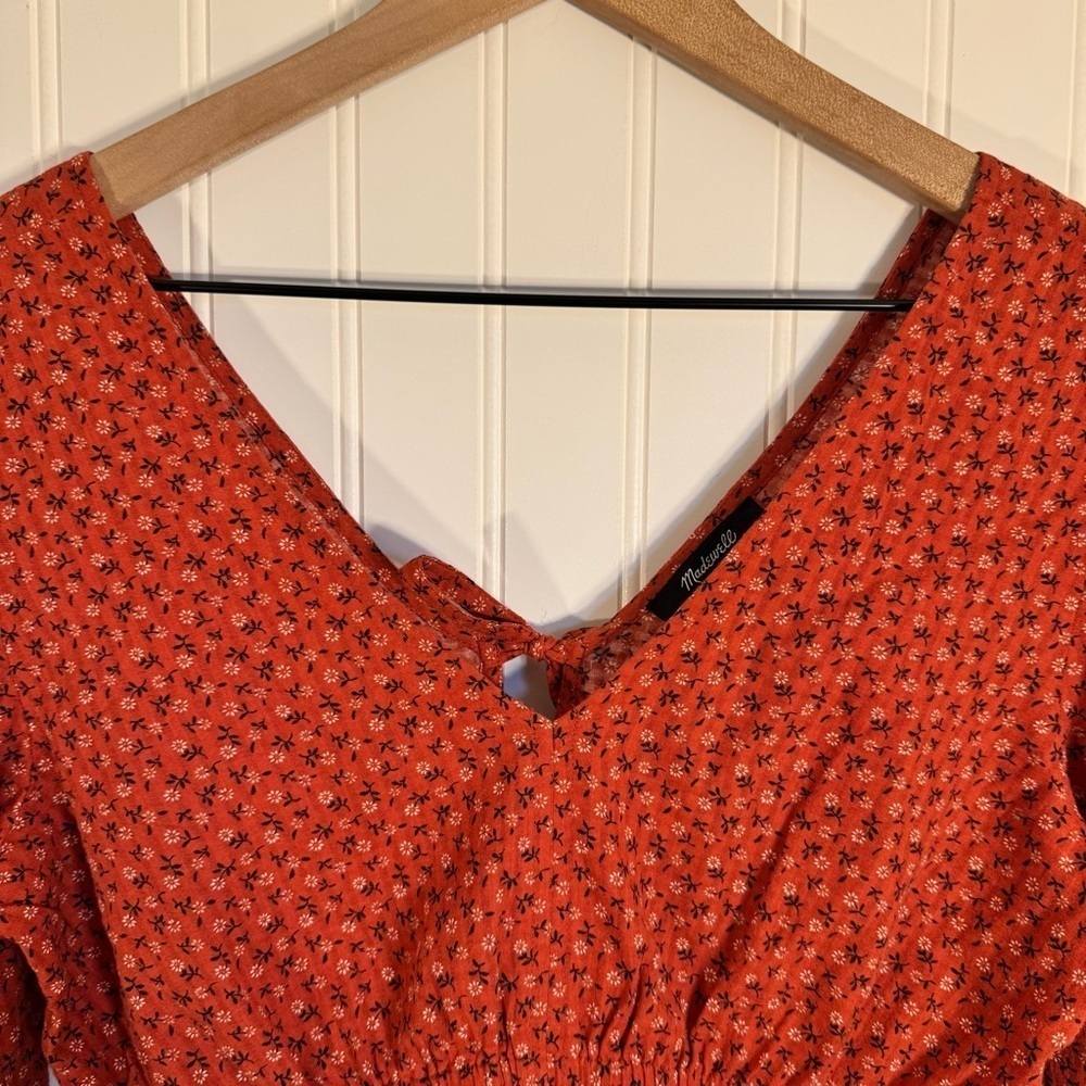 Madewell Tie-Back Peplum Top in Campden Daisies Orange 100% Cotton Size XS - Picture 3 of 16
